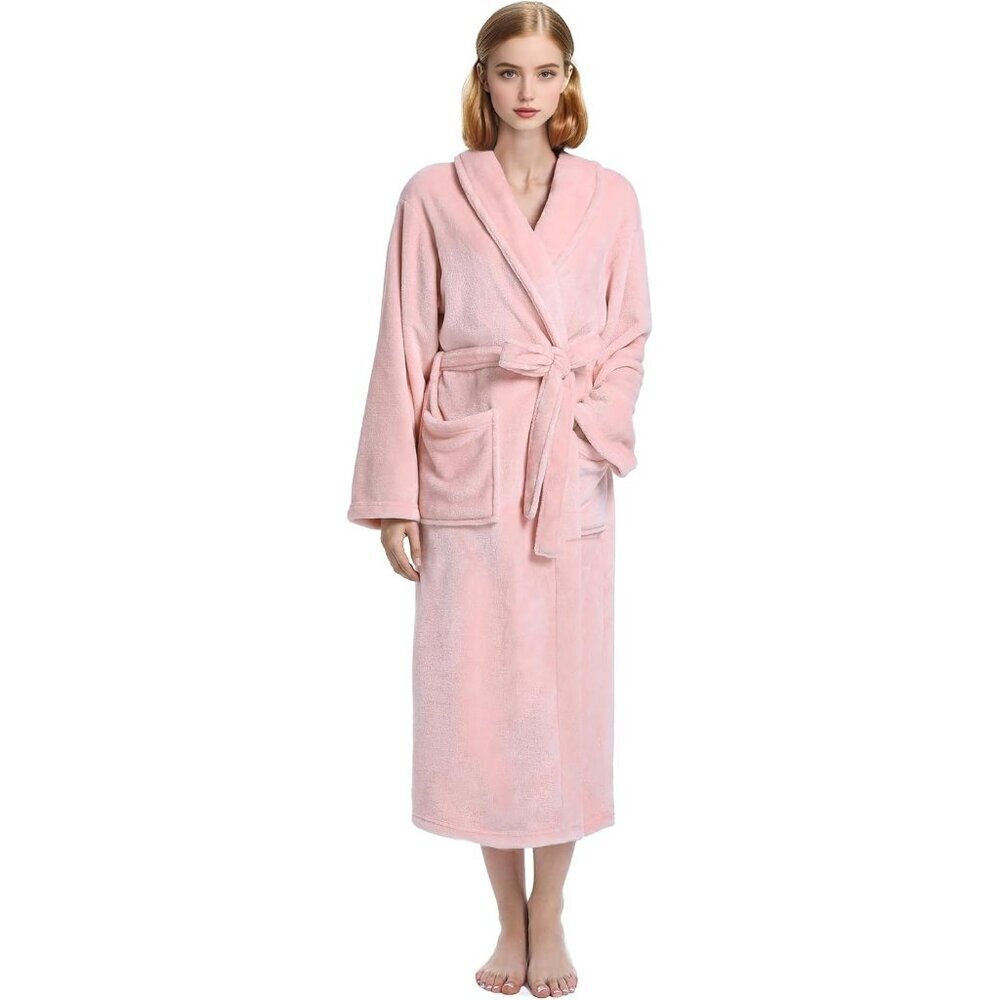 Women's Light pink Plush Soft Fleece Robe - Premium Cozy Warm Bathrobe
